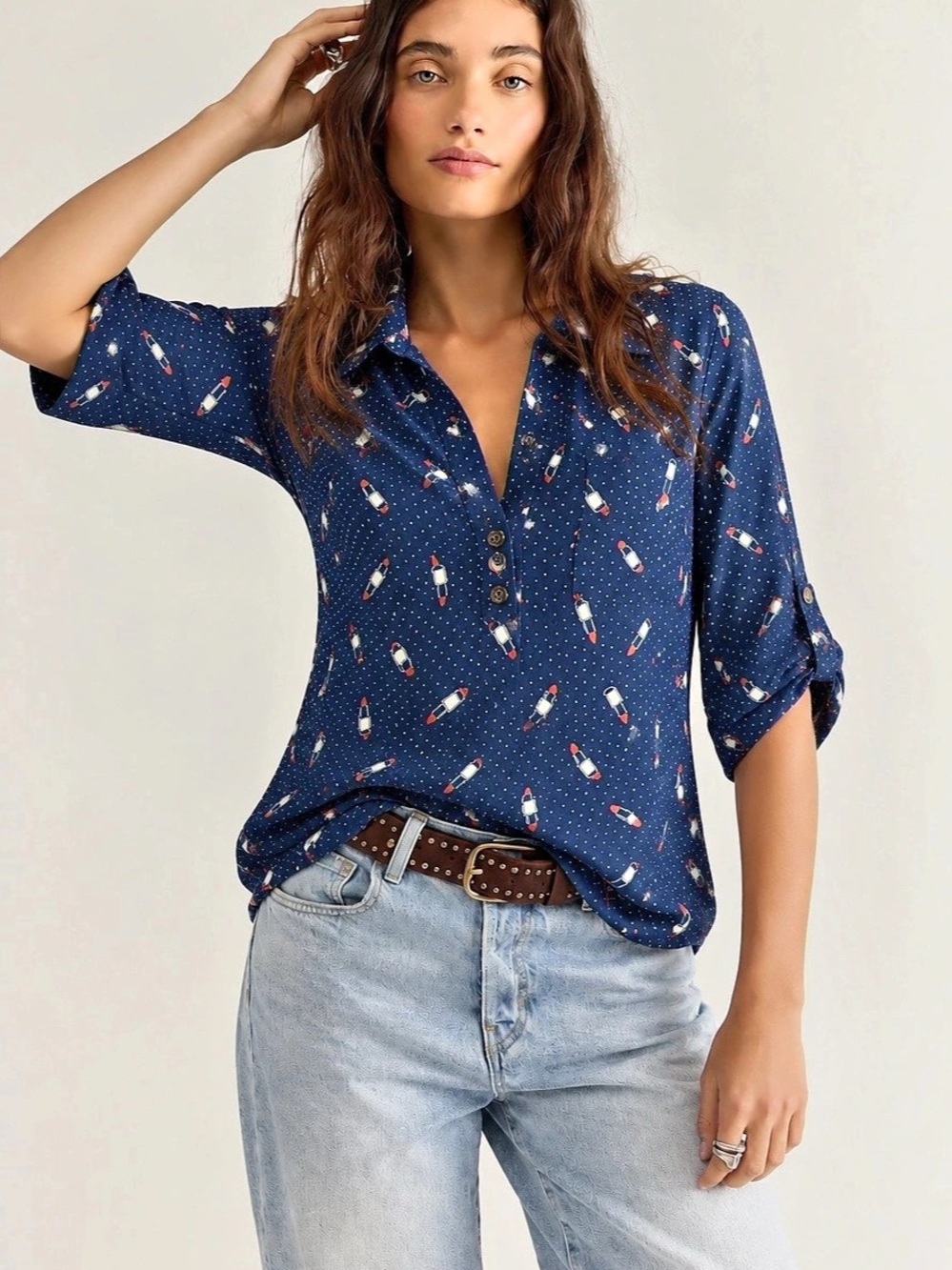 424. Reitmans Women's Rayon Printed Button Down Shirt Plus 16 Like New